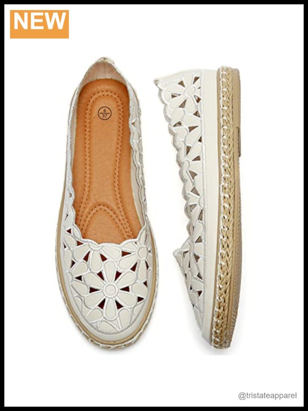 PU Leather Ballet Flats Espadrille Loafers Slip-on Daisy Cut-outs Breathable